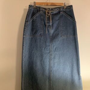 NOT AVAILABLE Denim Midi Skirt with Drawstring